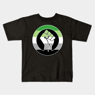 Black Lives Matter Fist Circled LGBTQ Flag Aromantic Kids T-Shirt